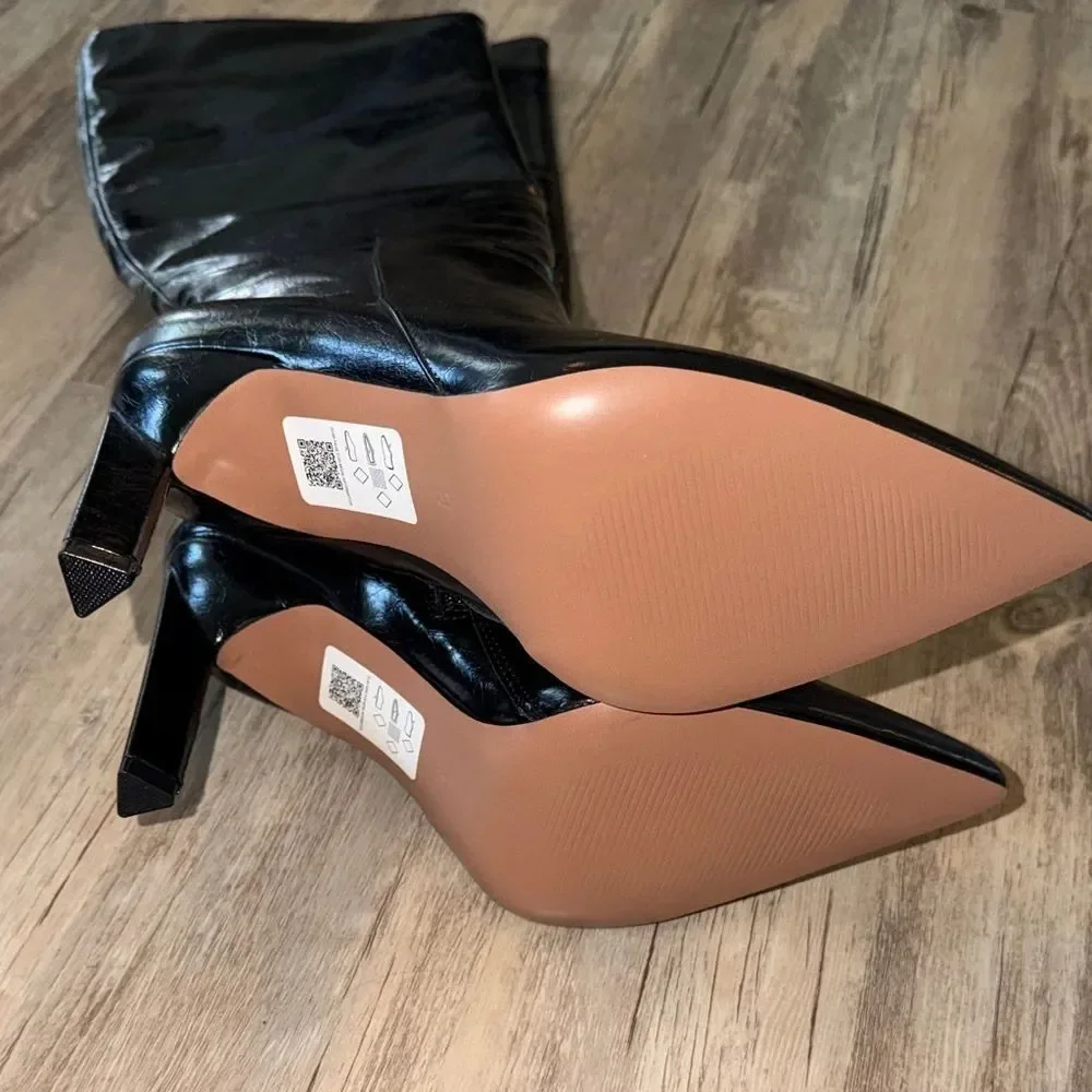 ASOS Black Patent Over-the-Knee Pointed Toe Heeled Boots